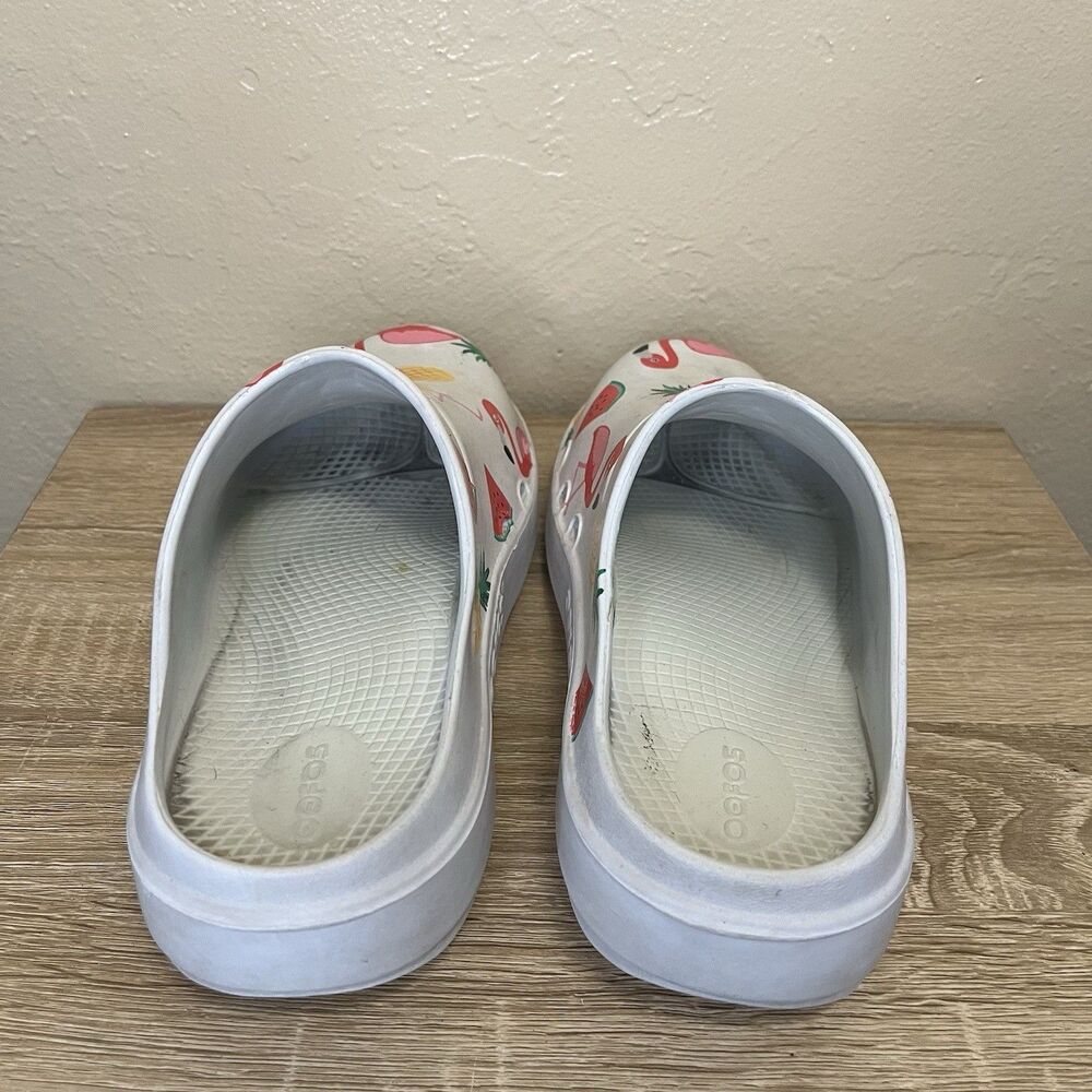 Oofos OOcloog White Pink Flamingo Fruit Recovery Shoe Clog Women’s Size 7 - Picture 3 of 6